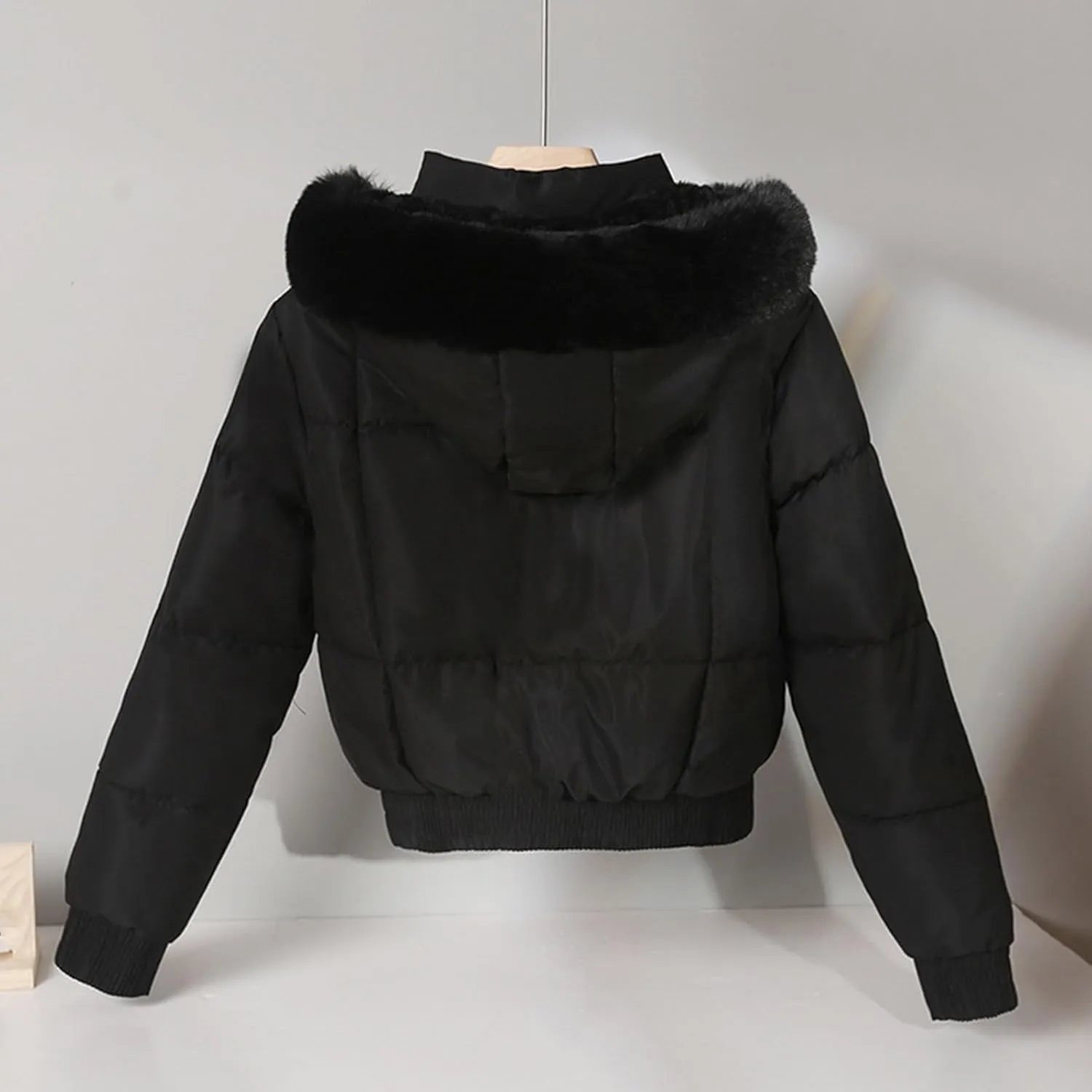 Womens Puffer Fleece Lined Jackets, Hooded Zipper Button Cropped Casual Coats, Down Padded Cotton Winter Outerwear