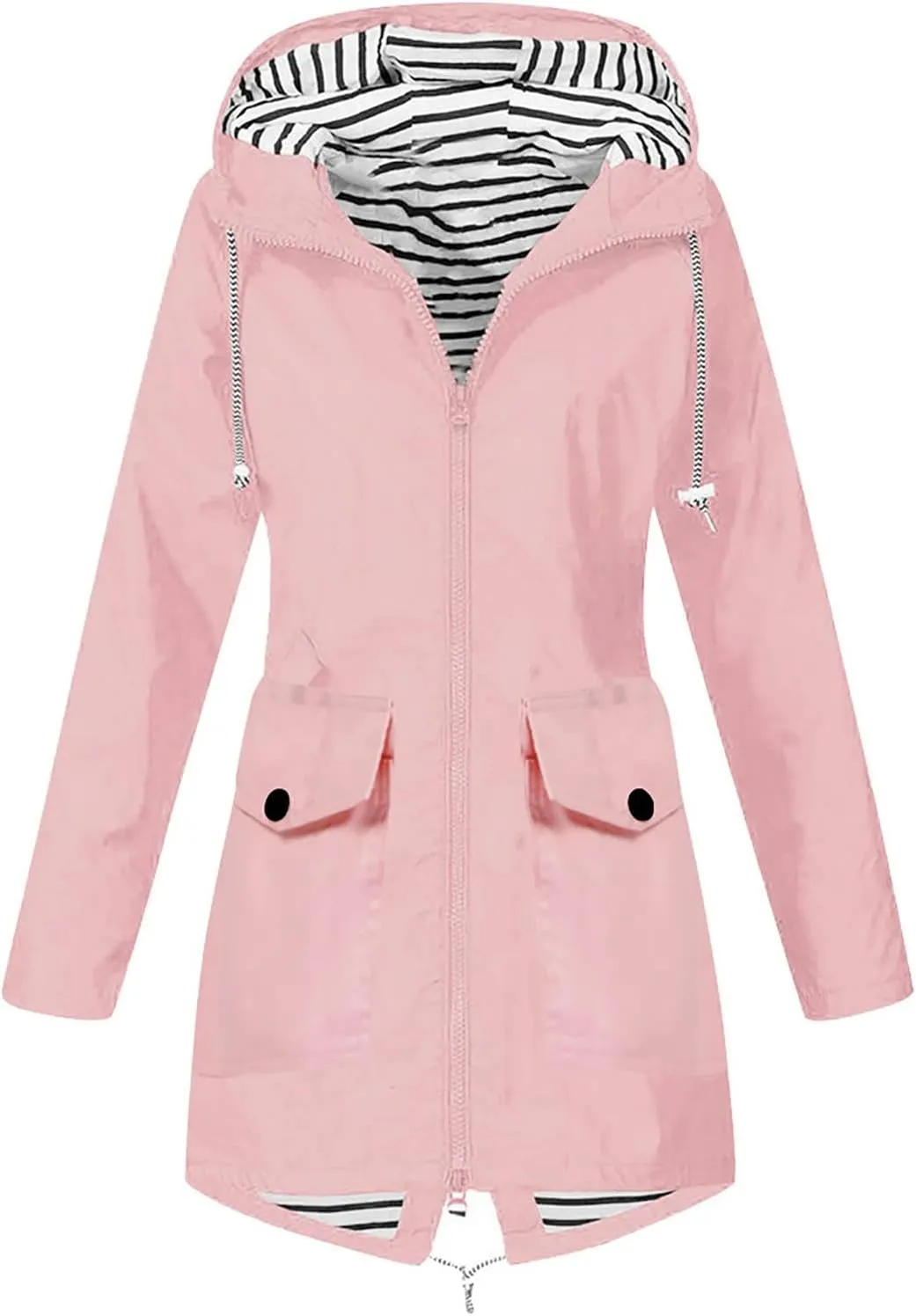 Womens Raincoat Windbreaker Jackets Outdoor Waterproof Lightweight Hooded Rain Coat Windproof Trench Jacket Coat 2024