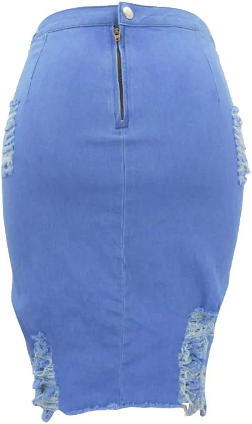 Women's Ripped Denim Skirt High Waisted Distressed Jean Pencil Skirts Denim Dress