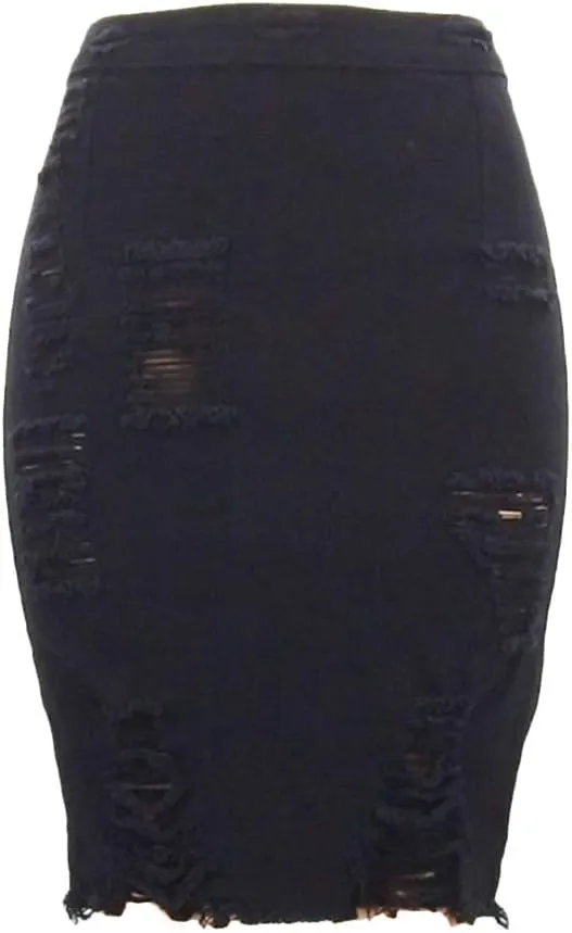 Women's Ripped Denim Skirt High Waisted Distressed Jean Pencil Skirts Denim Dress