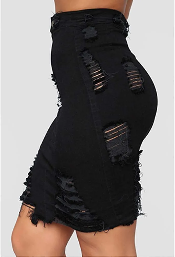 Women's Ripped Denim Skirts High Waisted Distressed Jean Pencil Skirts Denim Dress