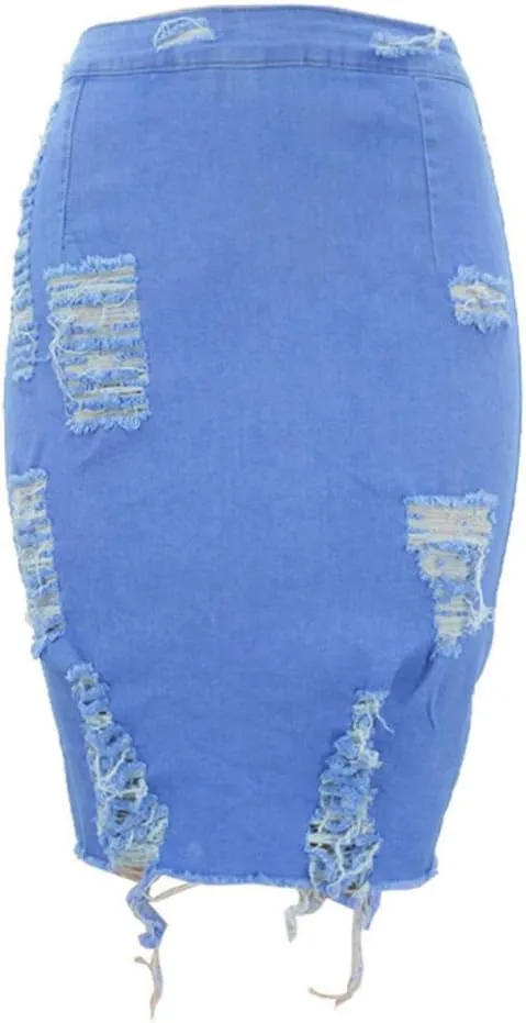 Women's Ripped Denim Skirts High Waisted Distressed Jean Pencil Skirts Denim Dress