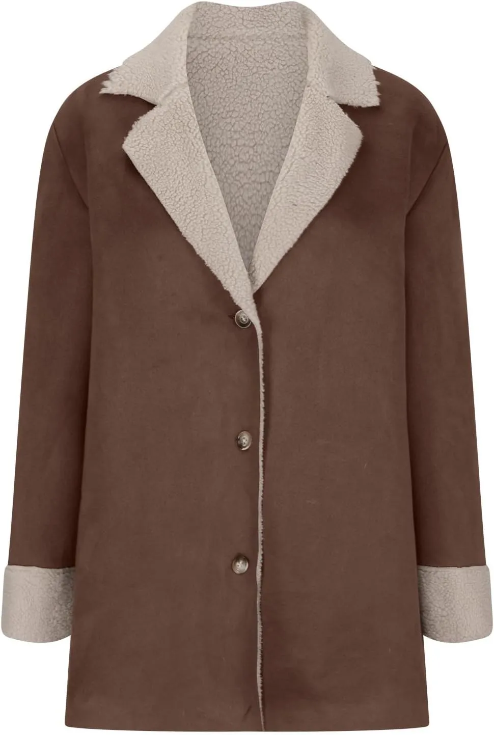 Womens Sherpa Fleece Lined Jacket Lamb Wool Padded Trench Coat Button Lapel Collar Parka Faux Suede Pea Coat Outerwear