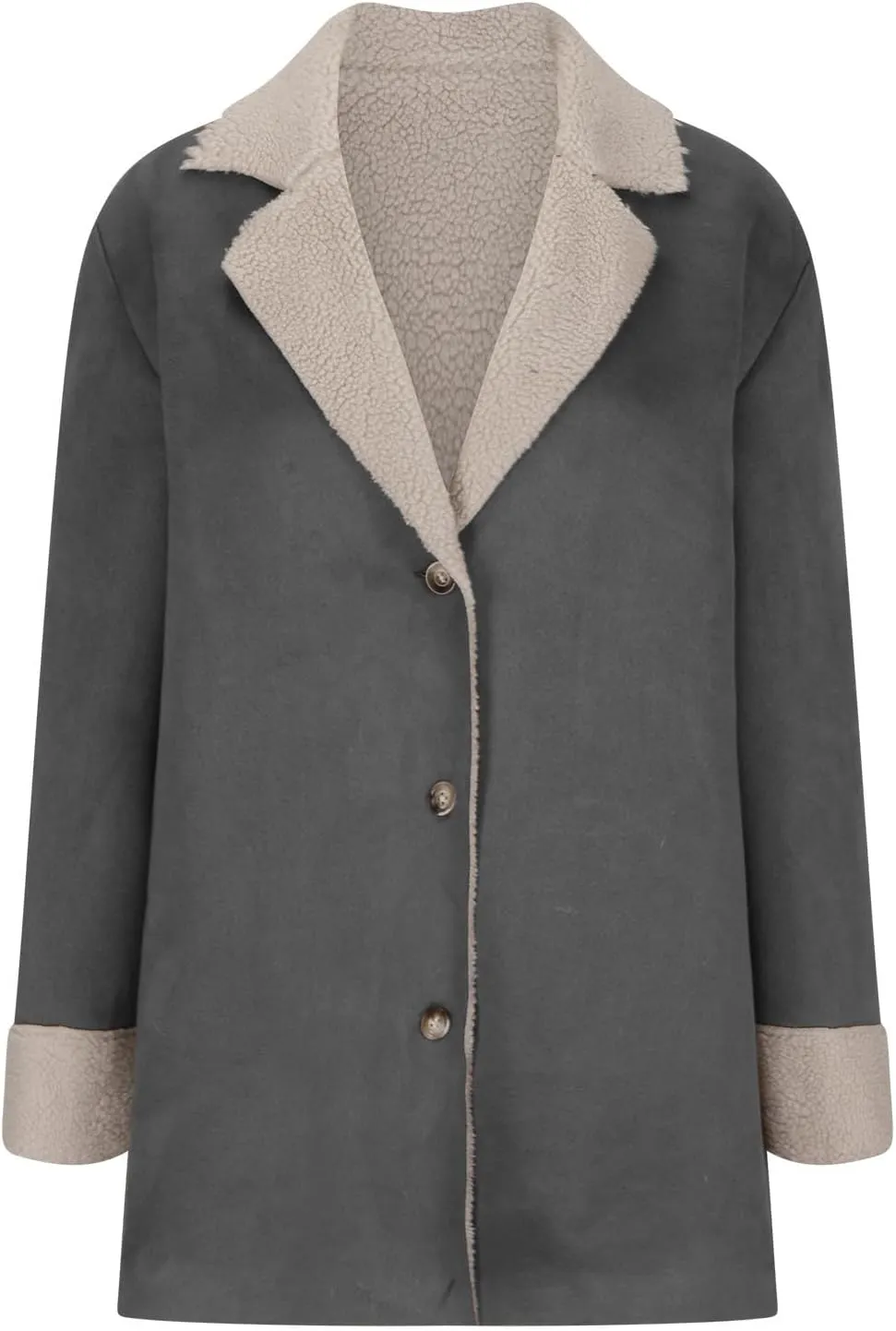 Womens Sherpa Fleece Lined Jacket Lamb Wool Padded Trench Coat Button Lapel Collar Parka Faux Suede Pea Coat Outerwear