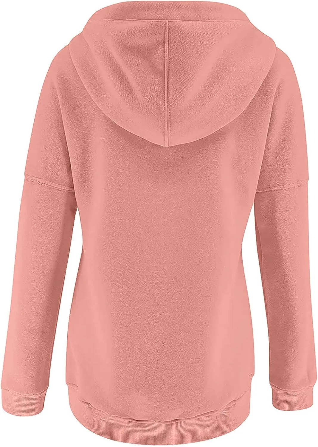 Womens Slub Knit Full-Zip Hoodie Long Sweatshirts Button Sleeve Casual Pullover V Drawstring Neck Hooded Down