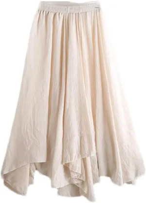 Women's Solid Linen Skirts Summer Midi Color Irregular Pleated Black Big Swing Fishtail Skirt