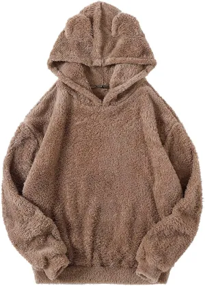 Womens Teddy Hoodies Fuzzy Fleece Shaggy Oversized Sweatshirts Winter Warm Long Sleeve Pullover with Pocket