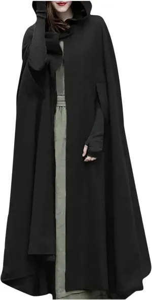 Women's Trench Coat Gothic Long Cloak Autumn And Winter Hoodies Robe Wool Blend Hooded Cape Poncho Maxi Cloak Coat