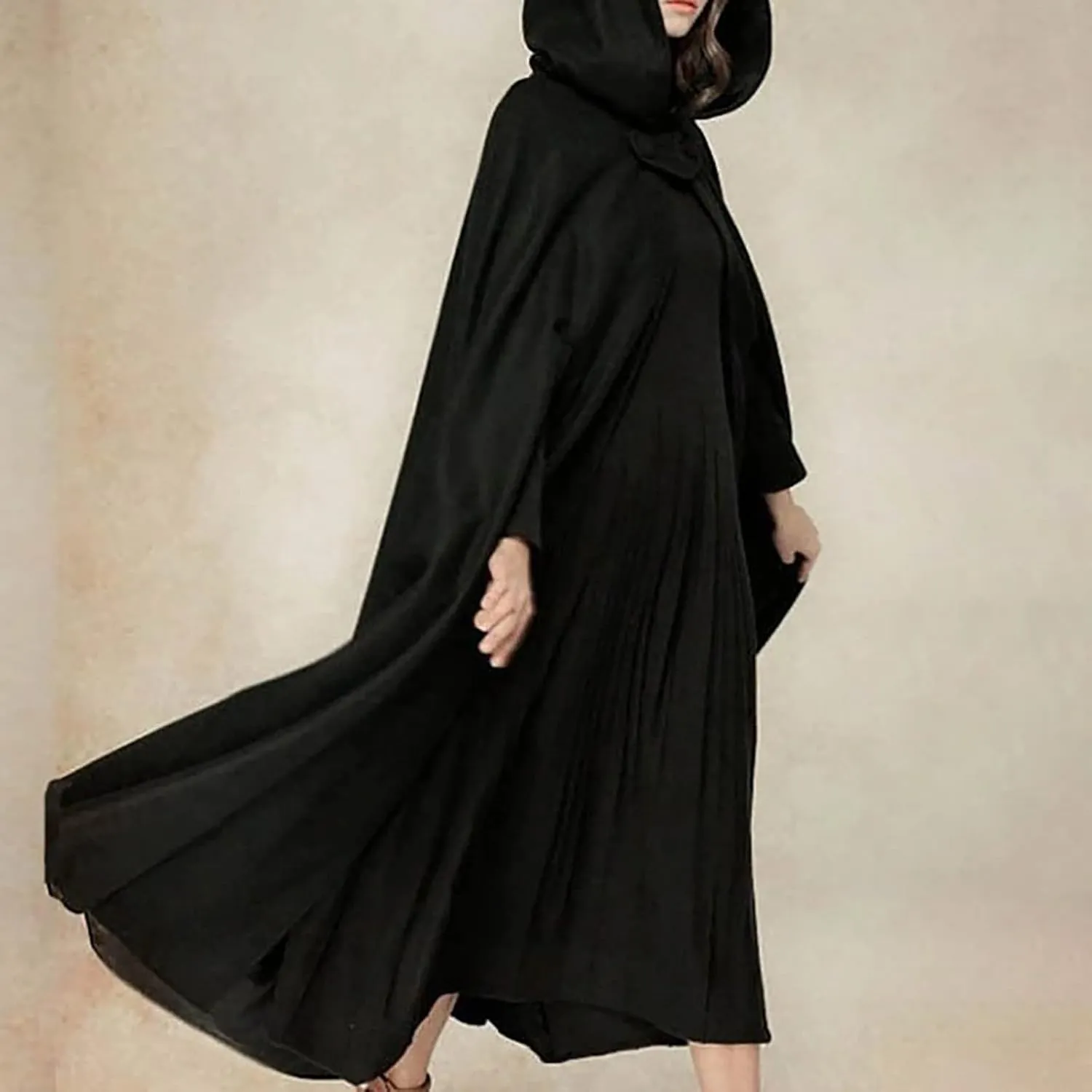Women's Trench Coat Gothic Long Cloak Autumn And Winter Hoodies Robe Wool Blend Hooded Cape Poncho Maxi Cloak Coat