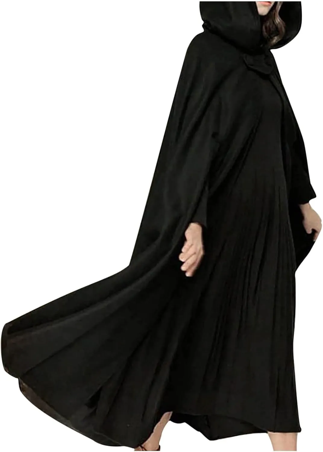 Women's Trench Coat Gothic Long Cloak Autumn And Winter Hoodies Robe Wool Blend Hooded Cape Poncho Maxi Cloak Coat