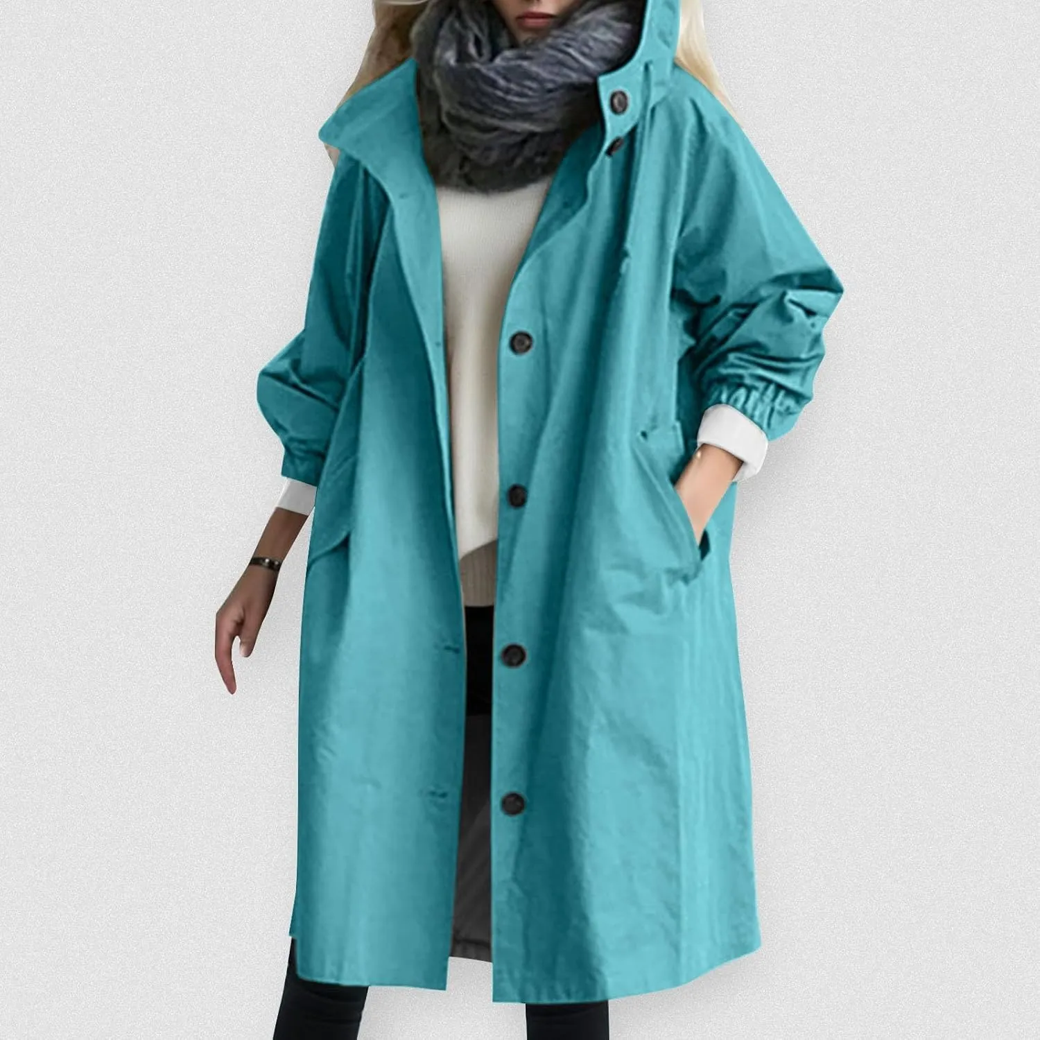 Womens Trench Coat Lightweight Raincoat Waterproof Long Hooded Trench Coat Lined Plus Size Windbreaker Elegant Jacket