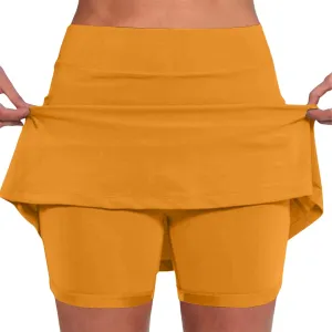 Women's Trendy 2 in 1 Skorts Tummy Control Active Elastic Waist Gym Skirt Shorts Soft Comfy Workout Athletic Shorts