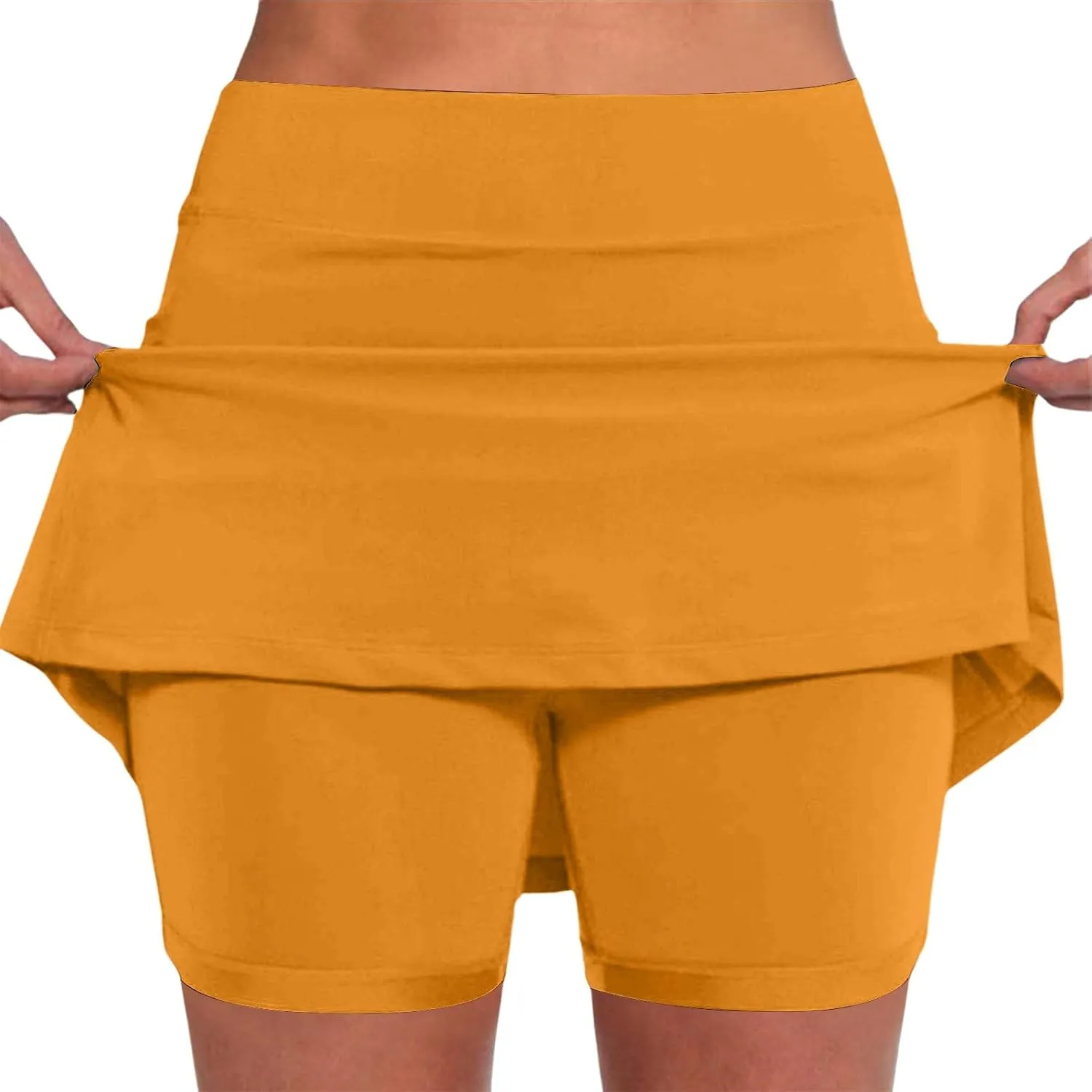 Women's Trendy 2 in 1 Skorts Tummy Control Active Elastic Waist Gym Skirt Shorts Soft Comfy Workout Athletic Shorts