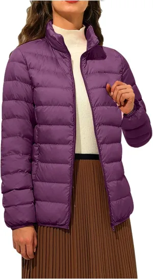 Women's Winter Coat Quilted Puffer Jacket Stand Collar Warm Down Coat Lightweight Zip Up Casual Cotton-Padded Clothes