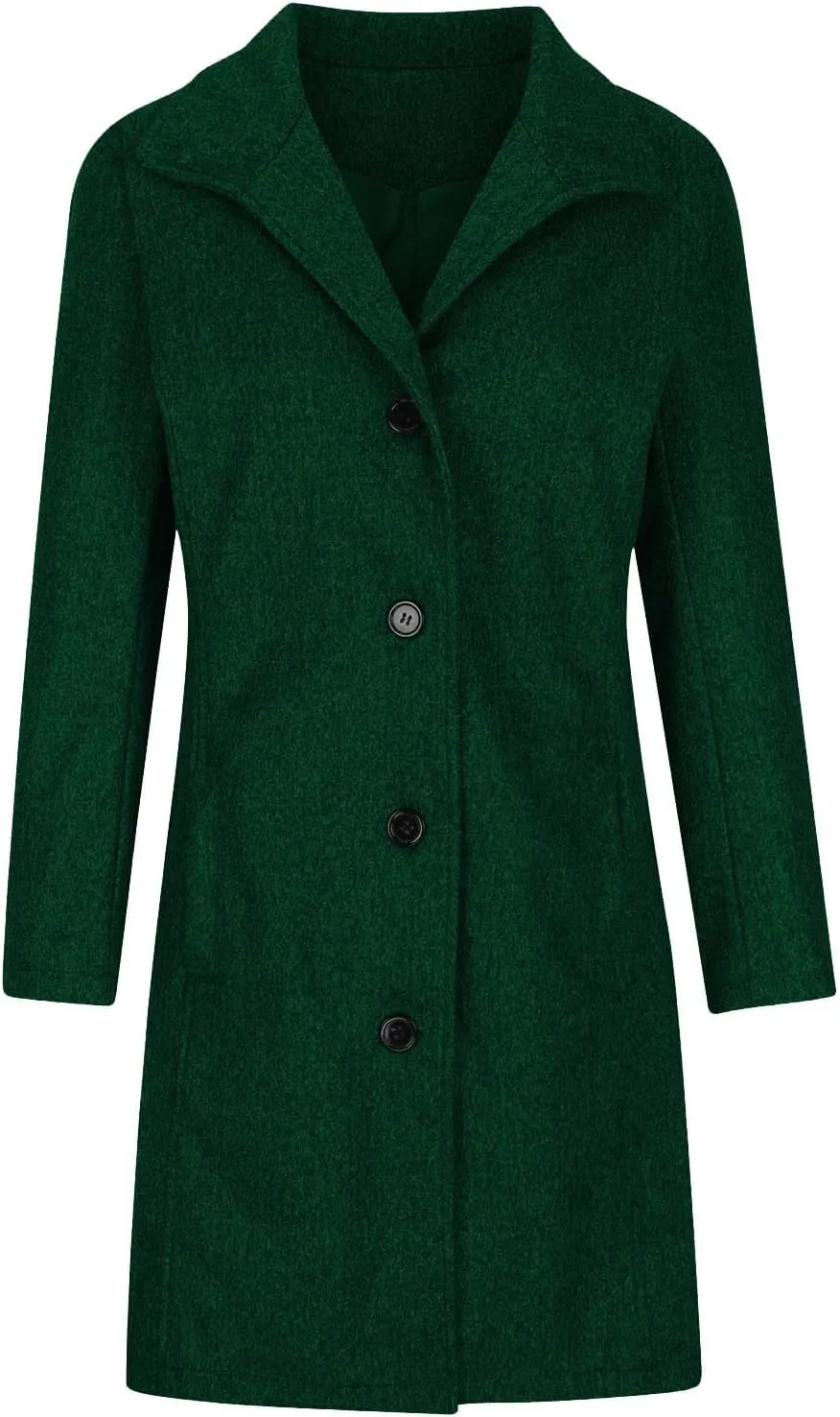 Womens Winter Wool Blend Coat Solid Single Breasted Stand Collar Pea Coat Casual Loose Thicken Warm Trench Coat