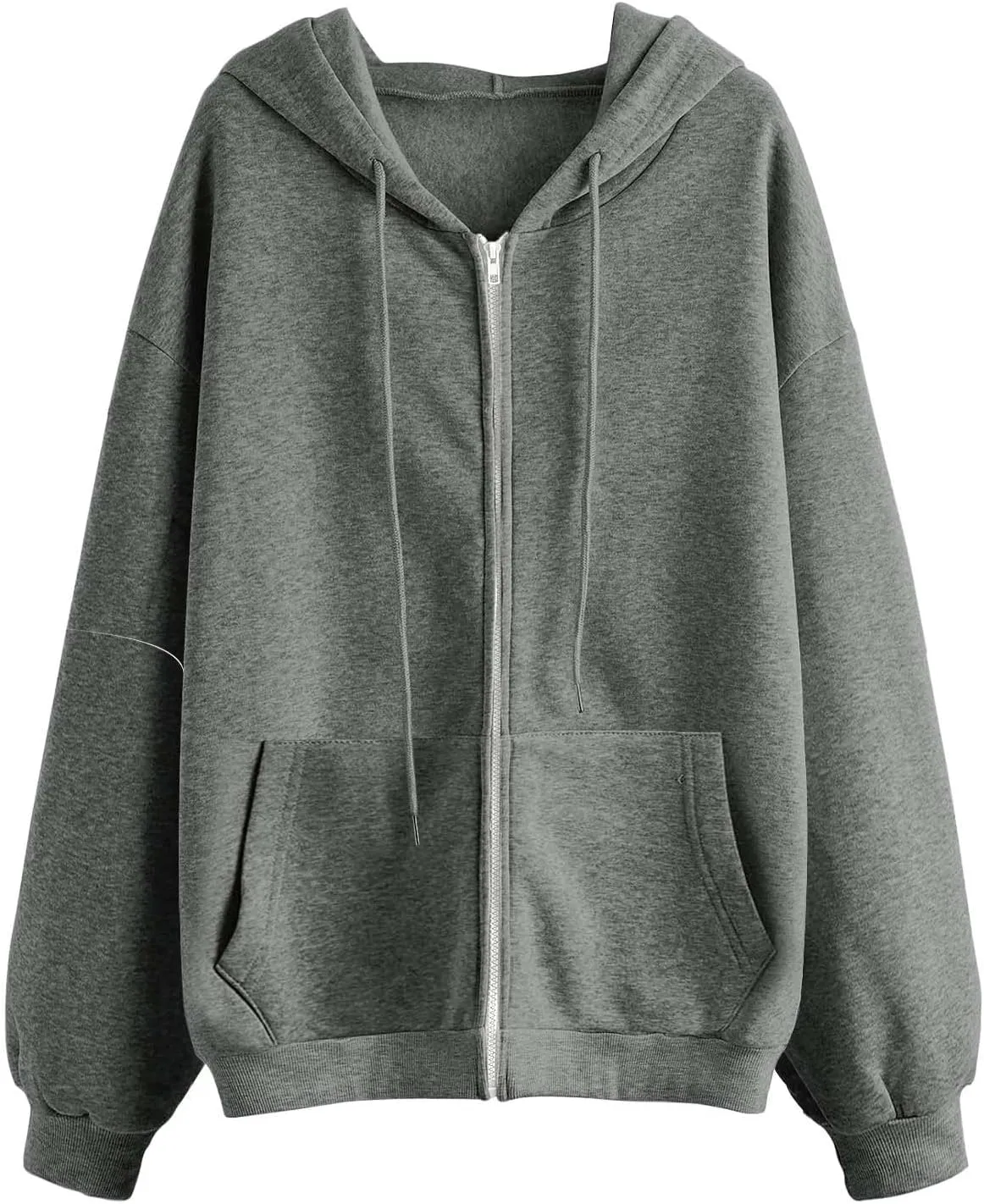 Womens Zip Up Hoodies Long Sleeve Fall Oversized Sweatshirts Casual Plain Fleece Jacket with Pockets Y2K Clothes Outwear