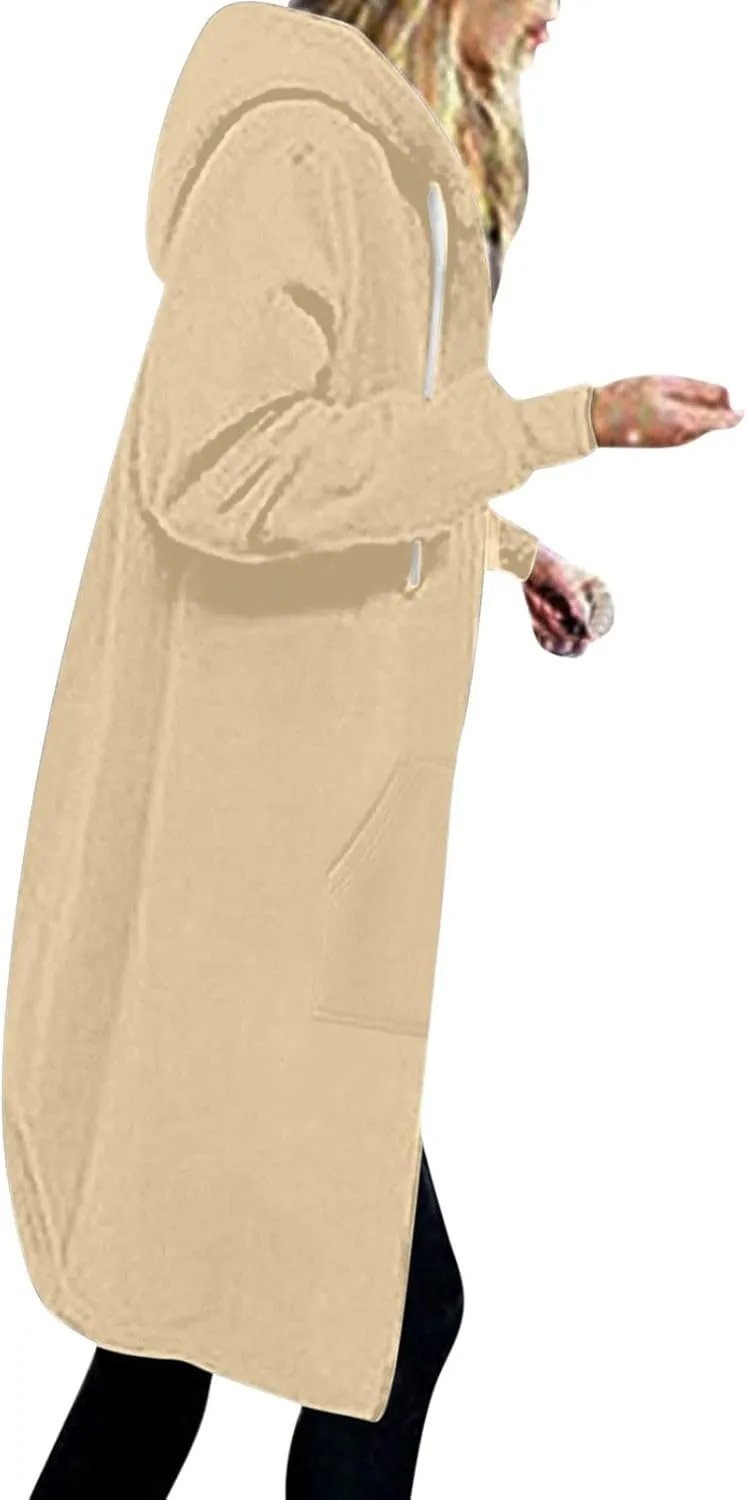 Women's Zip Up Hoodies Oversized Fleece Long Tunic Sweatshirts Casual Long Sleeve 2024 Fall Trendy Jacket Coat