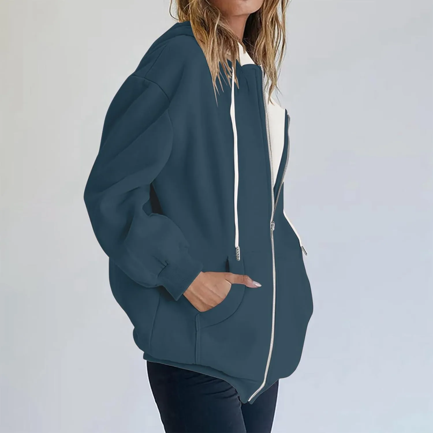 Womens Zip Up Hoodies Oversized Long Sleeve Sweatshirts Casual Hoodie 2025 Fall Jacket with Pockets Sweaters