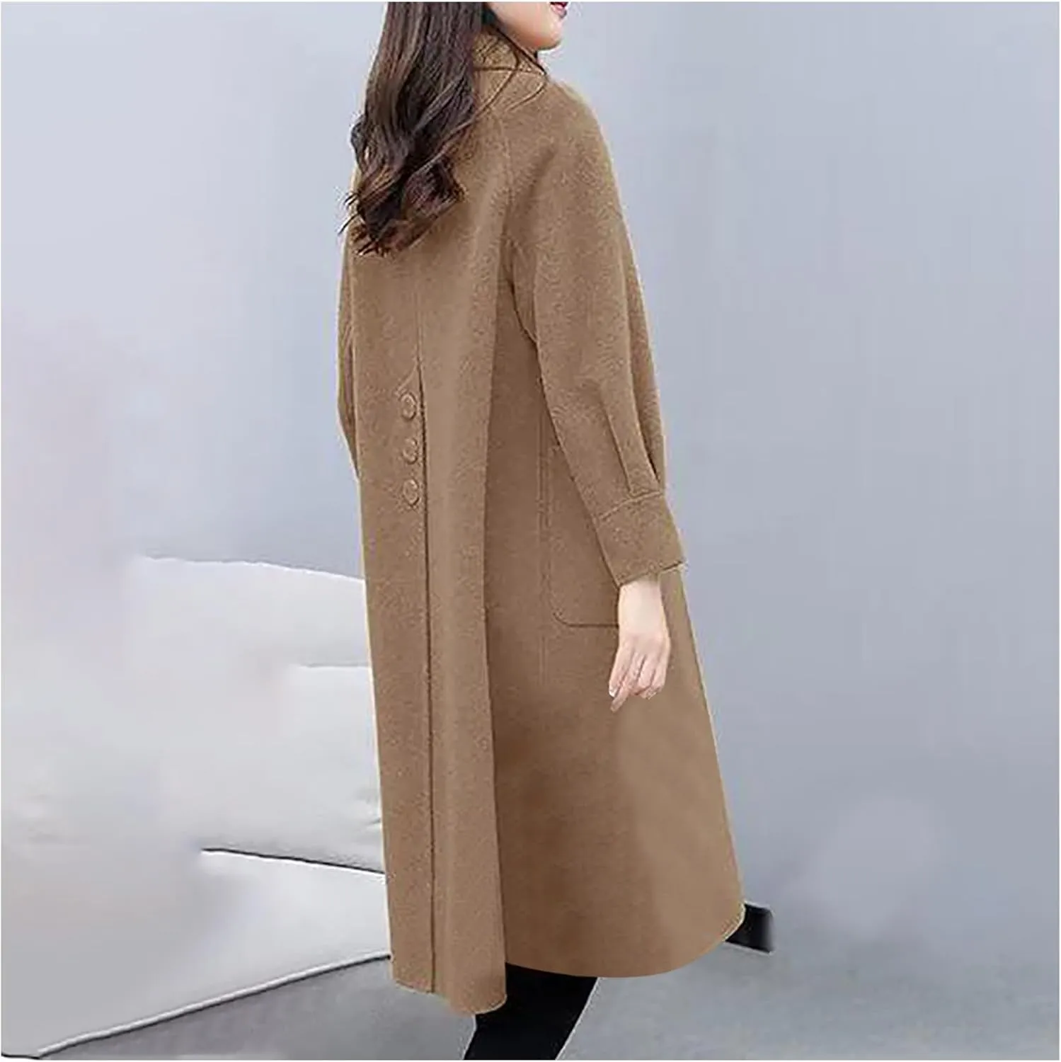 Wool Coats for Women Winter Warm Wool Blend Pea Coat Single Breasted Lapel Collared Trench Coat Overcoat with Pockets