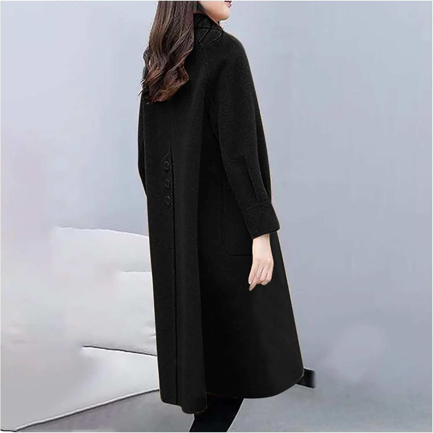 Wool Coats for Women Winter Warm Wool Blend Pea Coat Single Breasted Lapel Collared Trench Coat Overcoat with Pockets