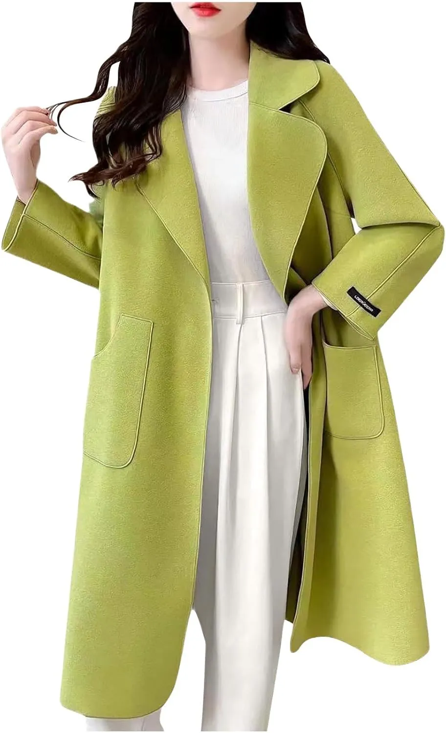 Wool Coats for Women Winter Warm Wool Blend Pea Coat Single Breasted Lapel Collared Trench Coat Overcoat with Pockets