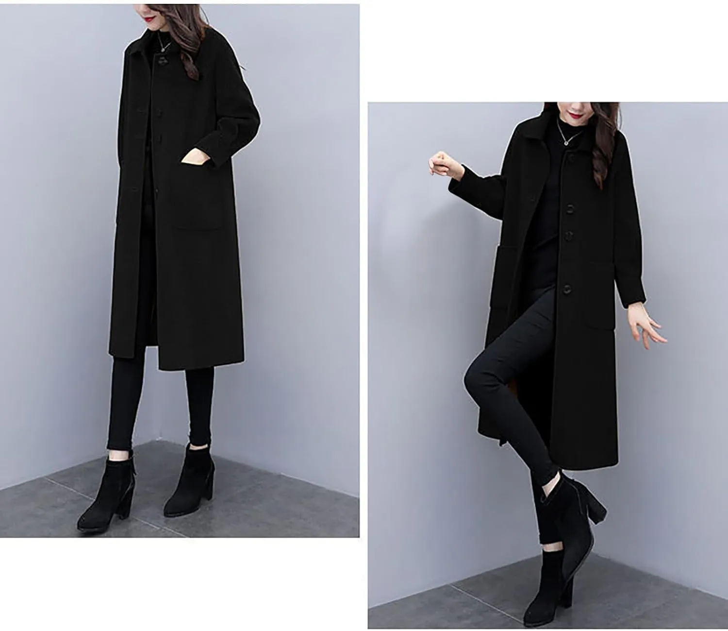 Wool Coats for Women Winter Warm Wool Blend Pea Coat Single Breasted Lapel Collared Trench Coat Overcoat with Pockets
