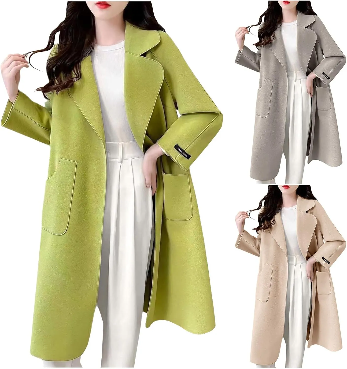 Wool Coats for Women Winter Warm Wool Blend Pea Coat Single Breasted Lapel Collared Trench Coat Overcoat with Pockets