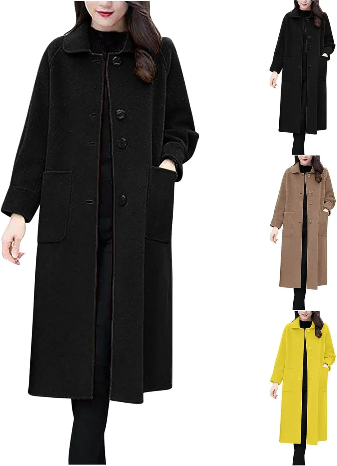 Wool Coats for Women Winter Warm Wool Blend Pea Coat Single Breasted Lapel Collared Trench Coat Overcoat with Pockets