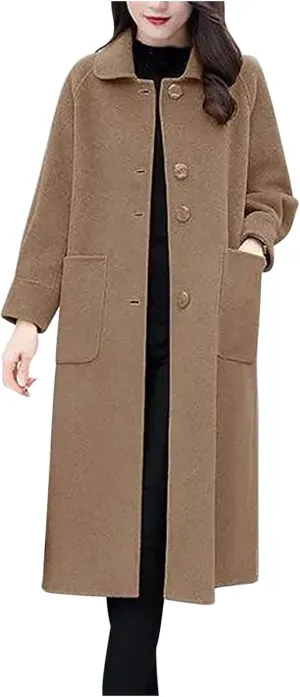 Wool Coats for Women Winter Warm Wool Blend Pea Coat Single Breasted Lapel Collared Trench Coat Overcoat with Pockets