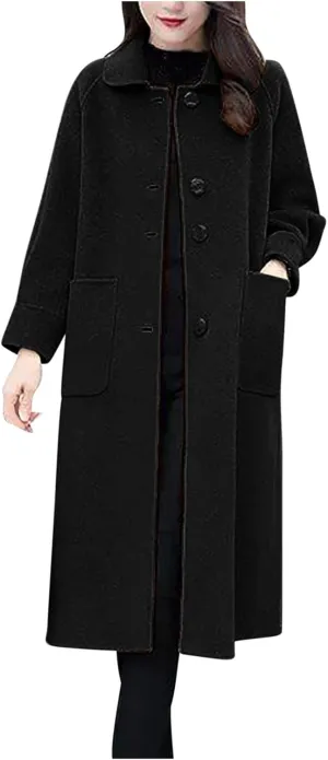 Wool Coats for Women Winter Warm Wool Blend Pea Coat Single Breasted Lapel Collared Trench Coat Overcoat with Pockets