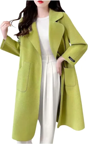 Wool Coats for Women Winter Warm Wool Blend Pea Coat Single Breasted Lapel Collared Trench Coat Overcoat with Pockets