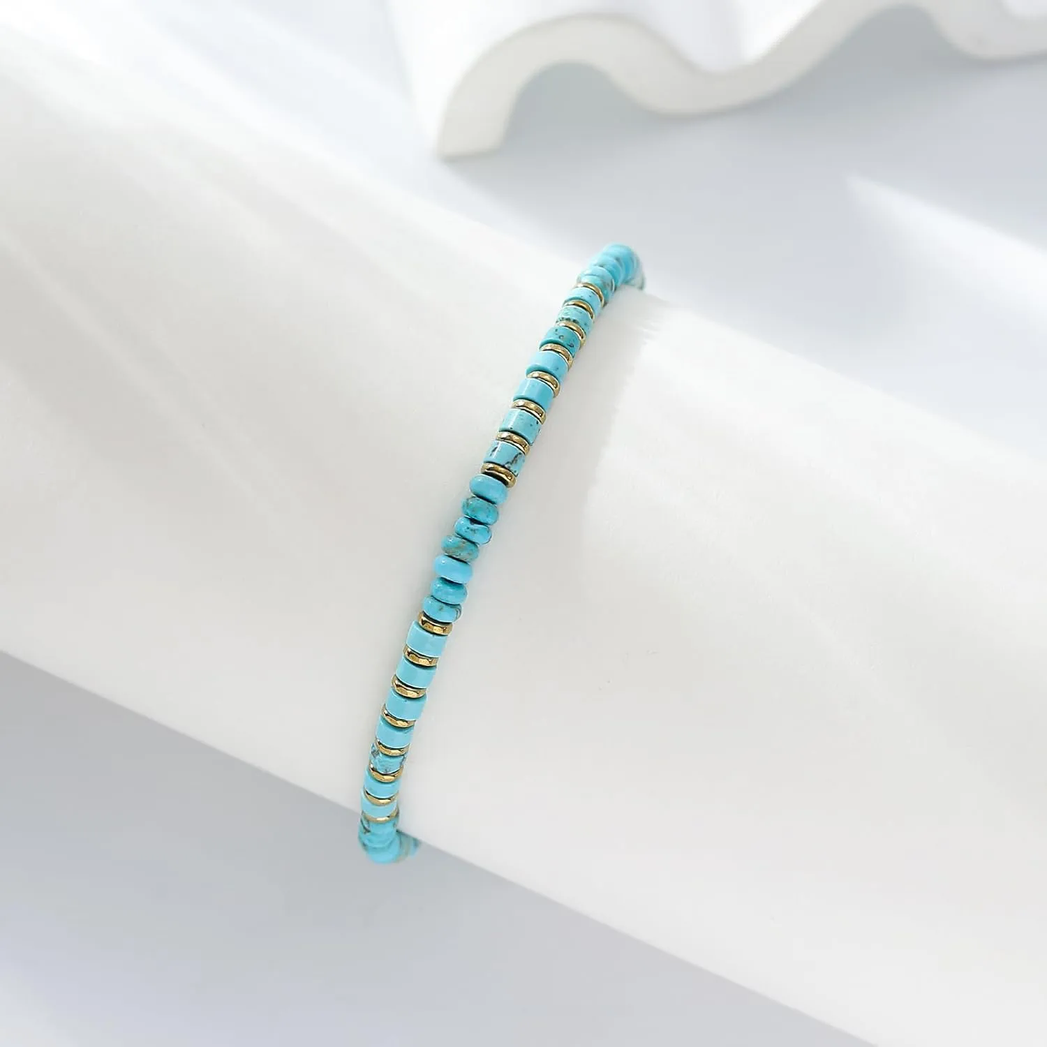 XIJIN Natural Stone Beaded Anklets for Women Handmade Beach Boho Turquoise Beads Ankle Bracelet Jewelry Gift for Her