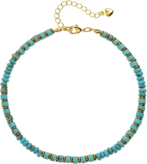 XIJIN Natural Stone Beaded Anklets for Women Handmade Beach Boho Turquoise Beads Ankle Bracelet Jewelry Gift for Her