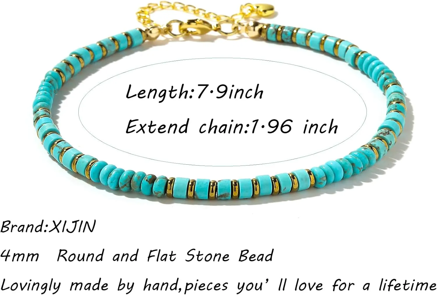 XIJIN Natural Stone Beaded Anklets for Women Handmade Beach Boho Turquoise Beads Ankle Bracelet Jewelry Gift for Her