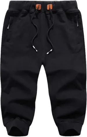 XUETON Mens Capri Jogger 3/4 Below Knee Workout Running Sports Sweat Shorts Elastic Waist Drawstring Summer Casual Gym Shorts