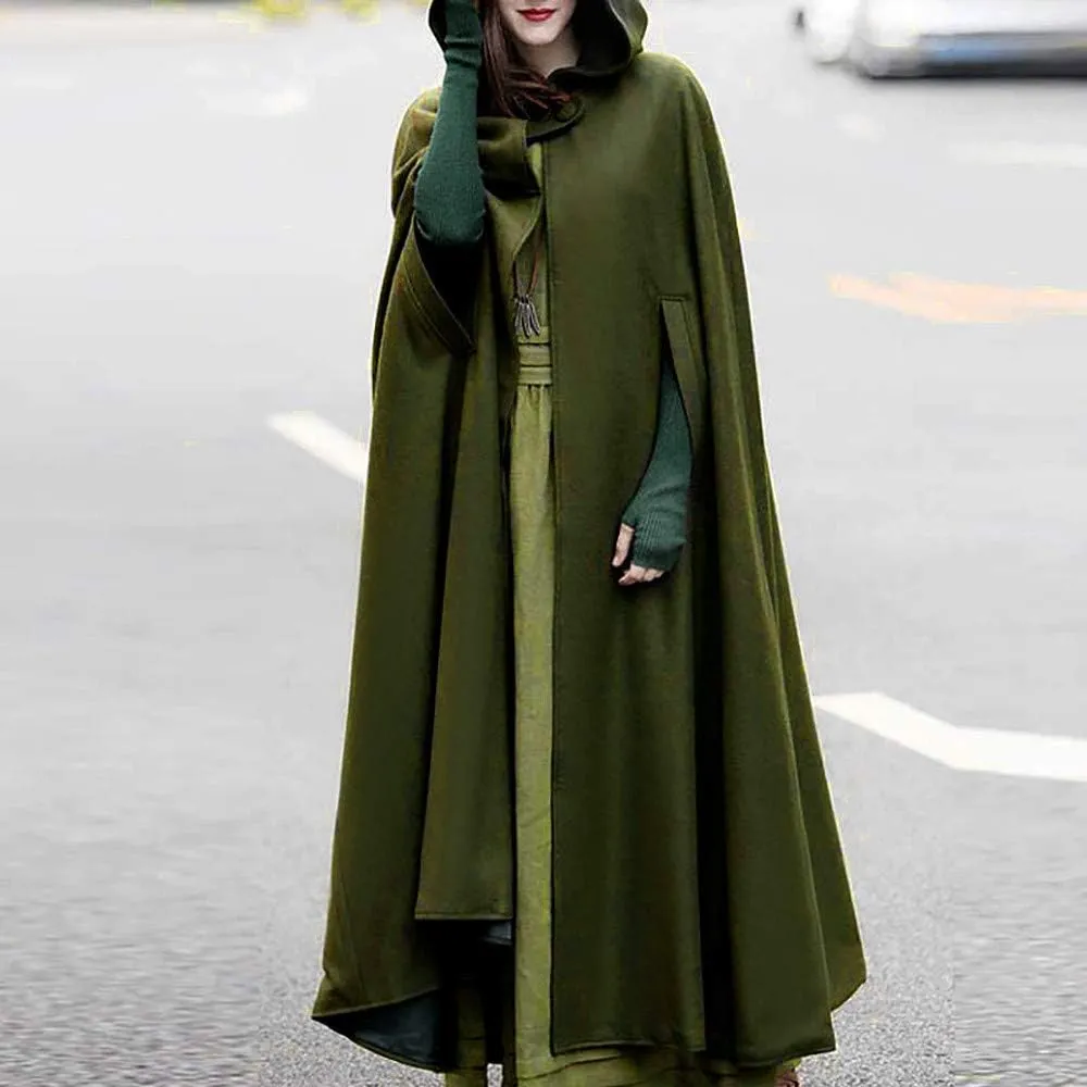 XUNRYAN Women's Wool-blend Cape Coats Long Winter Fall Jackets Fashion Cloak Hood Maxi Long Poncho Girls Clothes