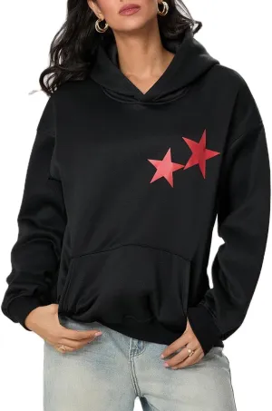 Y2k Graphic Hoodies for Women Star Printed Hoodie Oversized Pullover Sweatshirt Vintage Streetwear
