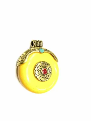 Yellow Pendant With Golden Metal Cap