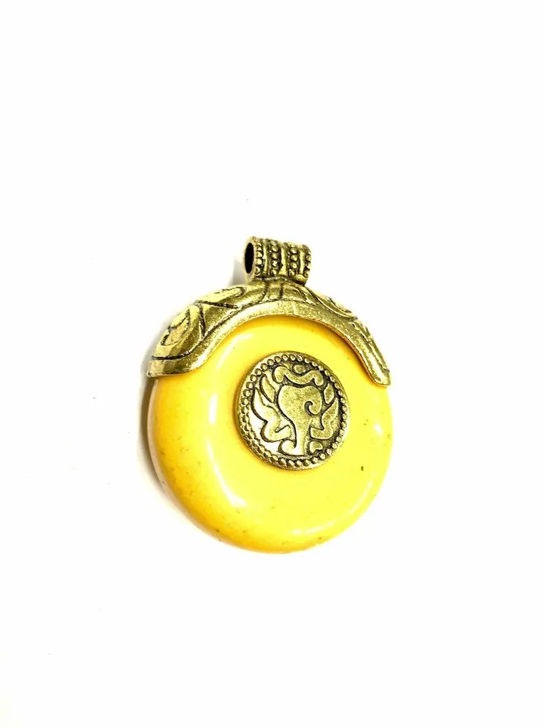 Yellow Pendant With Golden Metal Cap