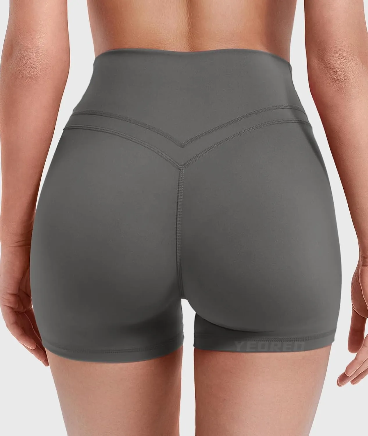 YEOREO Gym Workout Shorts for Women High Waisted Tummy Control Hidden Scrunch 4.5" Booty Shorts Julissa Cross Waist Yoga
