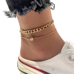 YienDoo Layered Cuban Chain Anklet Bracelet Boho Gold Beaded Anklet Anklet Chain Layered Beach Foot Chain Charm 2Pcs Set Anklet Foot Jewelry Gift for Women Girls