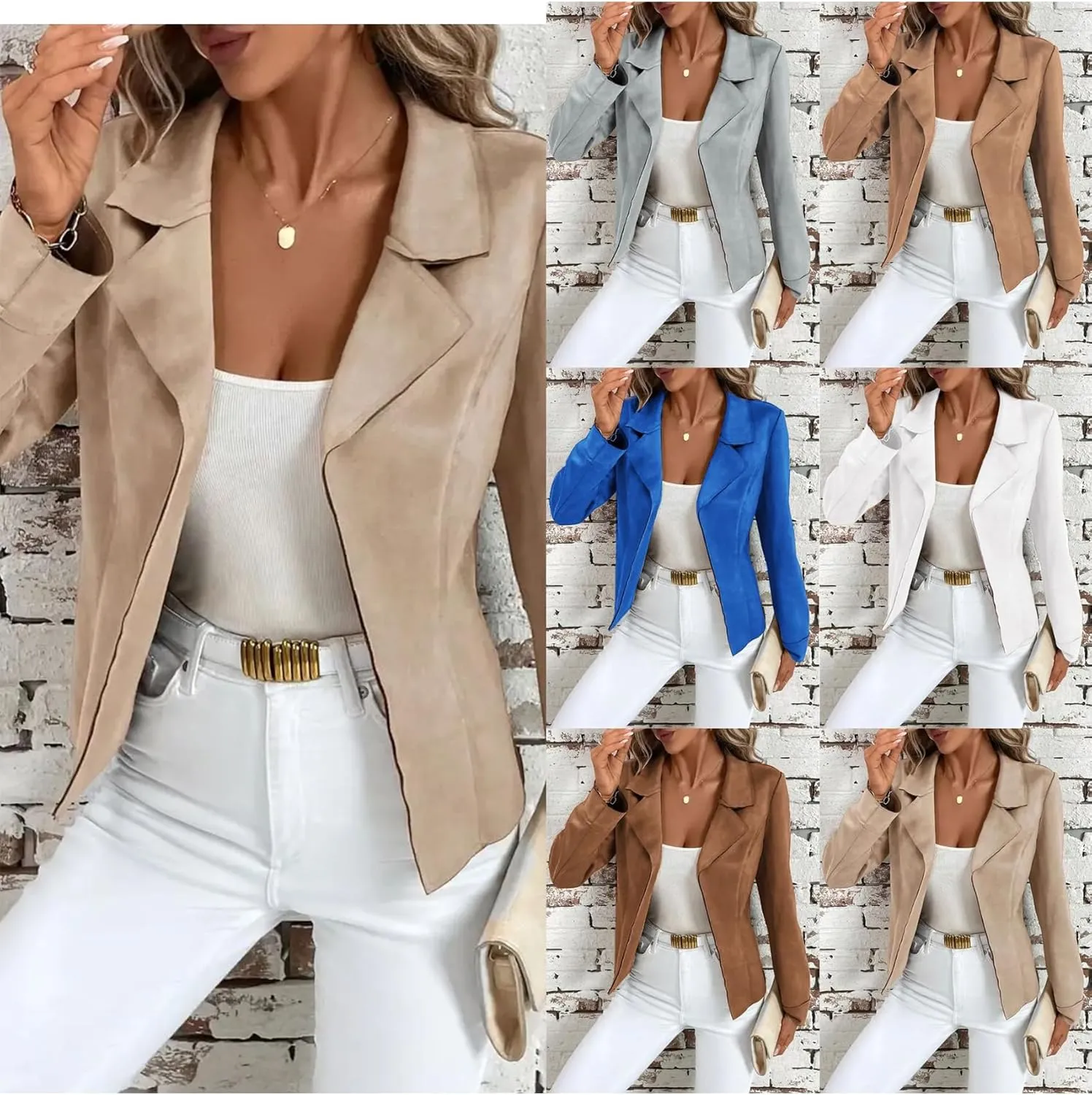 YMING Womens Faux Suede Lapel Collar Coats Fall Zipper Jackets Solid Color Moto Biker Coats