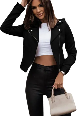 YMING Womens Faux Suede Lapel Collar Coats Fall Zipper Jackets Solid Color Moto Biker Coats