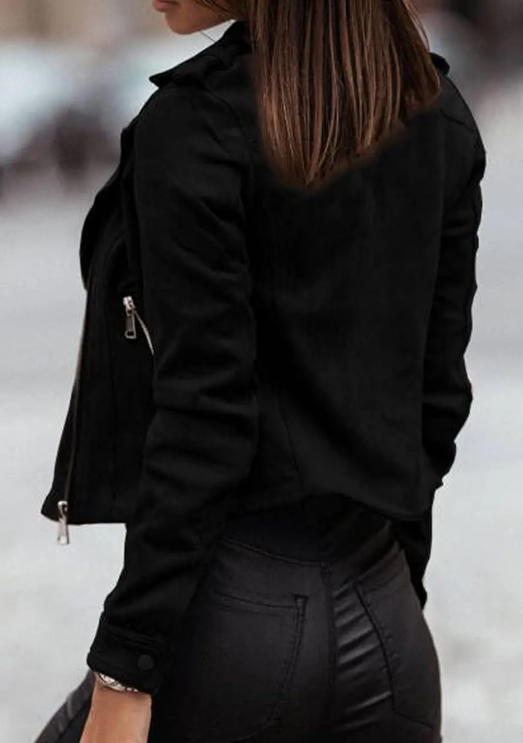 YMING Womens Faux Suede Lapel Collar Coats Fall Zipper Jackets Solid Color Moto Biker Coats