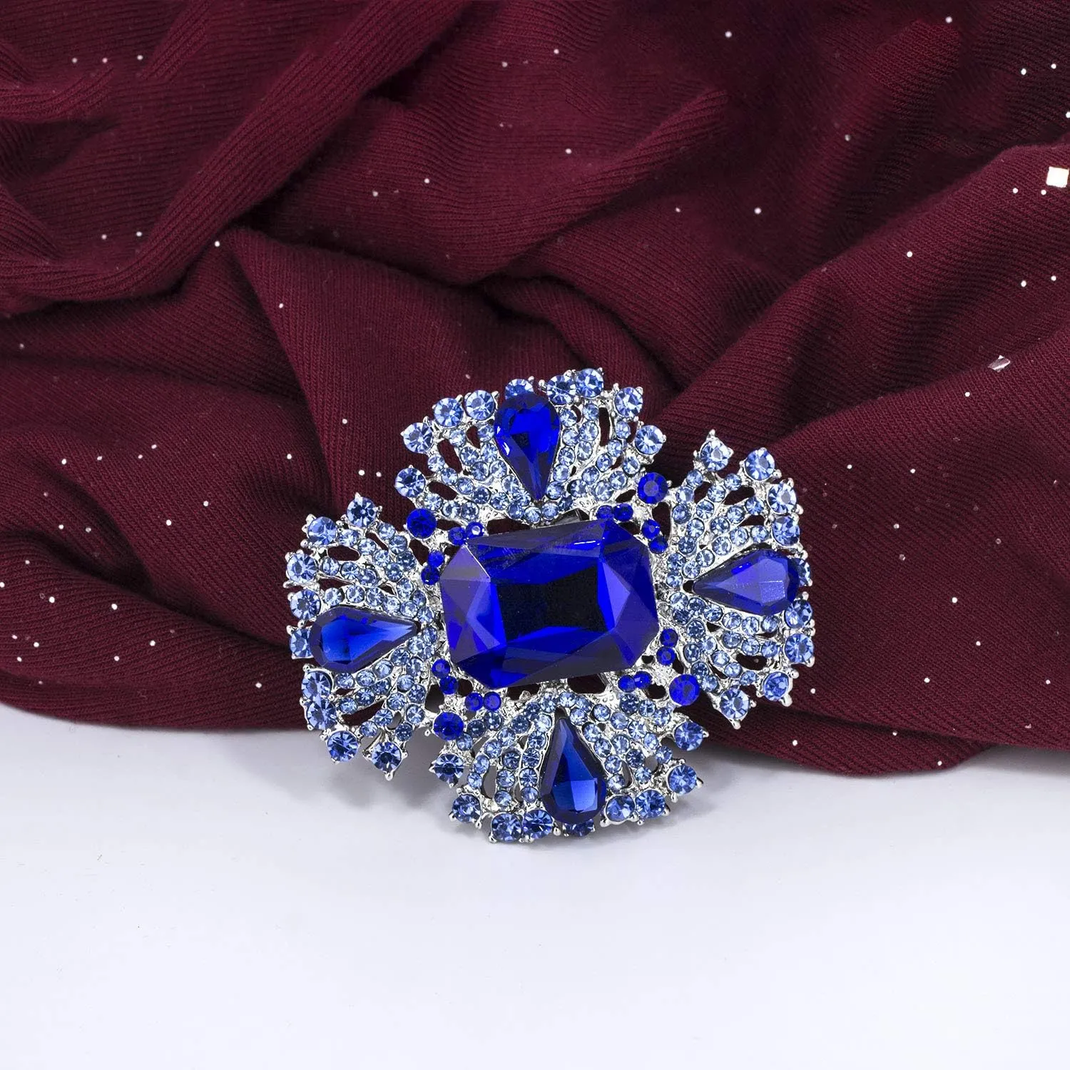 YOQUCOL Vintage Austrian Crystal Rhinestone Cross Flowers Shaped Brooch Pin Elegant Jewelry for Women Girls