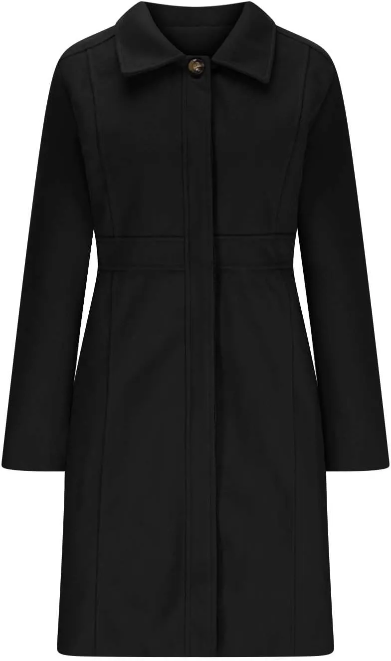 YRAETENM Women's Wool Trench Coat Single Breasted Lapel Collar Pea Coats Winter Thick Long Overcoat Outerwear with Pockets