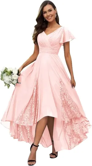 Yuxin Tea Length Mother of The Bride Dresses for Wedding Lace Chiffon Mother of The Groom Dress with Sleeve 815