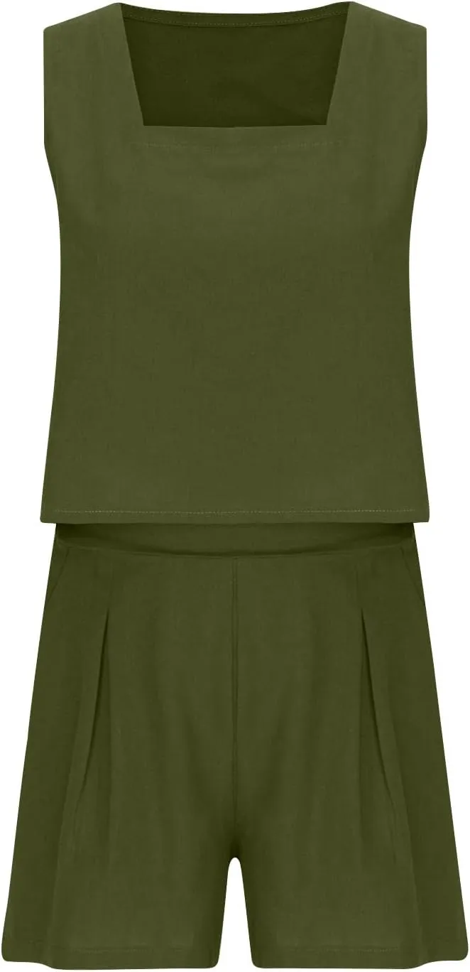 ZDRZK 2 Piece Shorts Set For Women Summer 2023 Trendy Sleeveless Crop Tank Top And High Waisted Shorts Romper Outfits