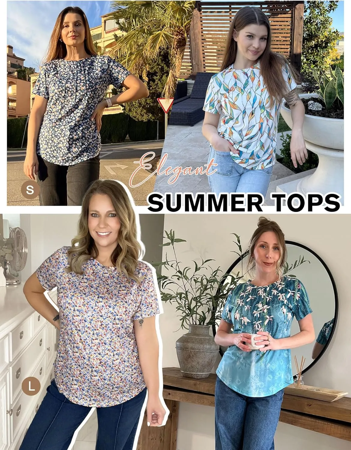Zeagoo Womens Casual T Shirts for Summer 2025 Short Sleeve Crewneck Tunic Shirts Floral Print Tops Pleated Dressy Blouse
