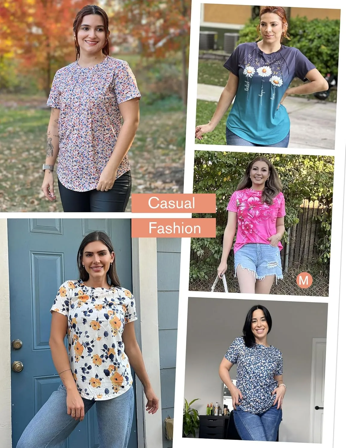 Zeagoo Womens Casual T Shirts for Summer 2025 Short Sleeve Crewneck Tunic Shirts Floral Print Tops Pleated Dressy Blouse